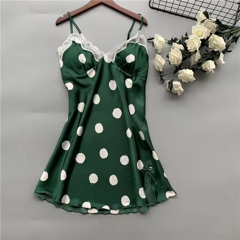 (Ramadan Sale)Polka Dots Satin Silk 1PCS Nighty