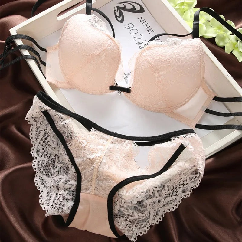 Stylish Women's Lace Padded Panty Bra Set Sexy Bikini Underwire Back Closure Knitted Weaving Bra
Brief Sets