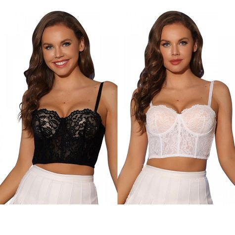Lace Corset Top Bustier Tops for Women Spaghetti Adjustable Strap Sheer Crop Tops Bralette