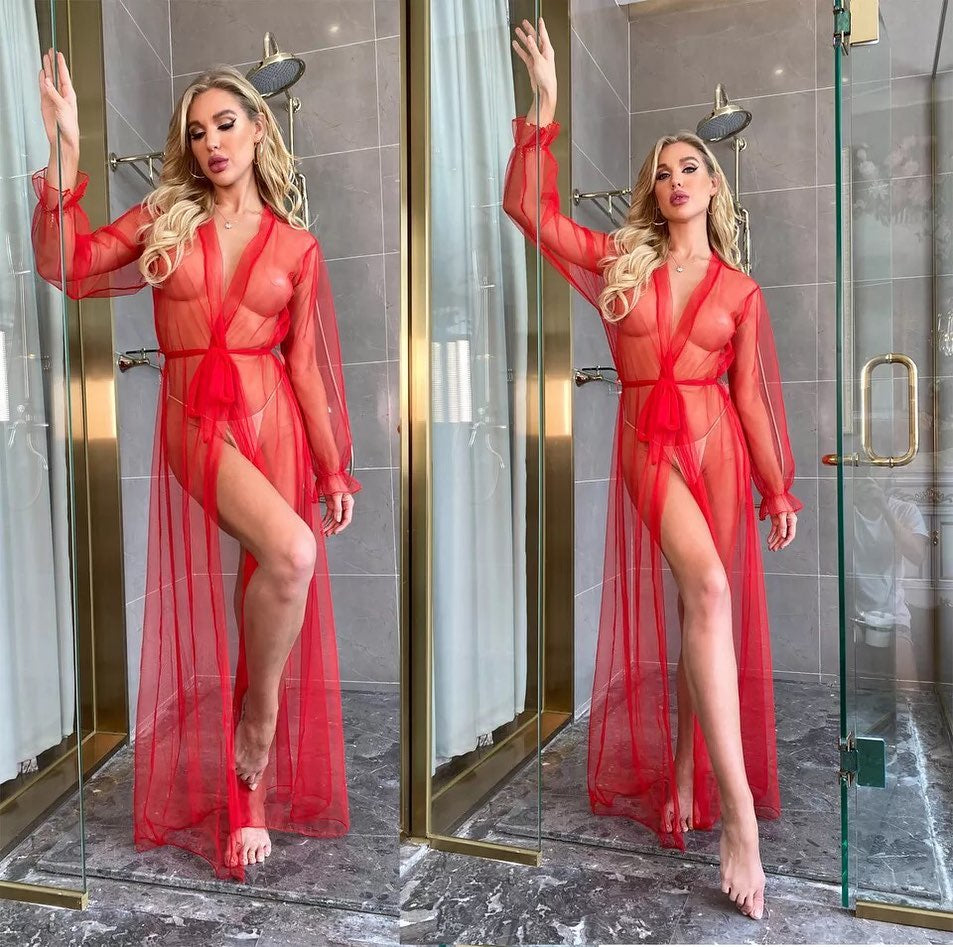 Restock Transparent Net Long Gown Nighty