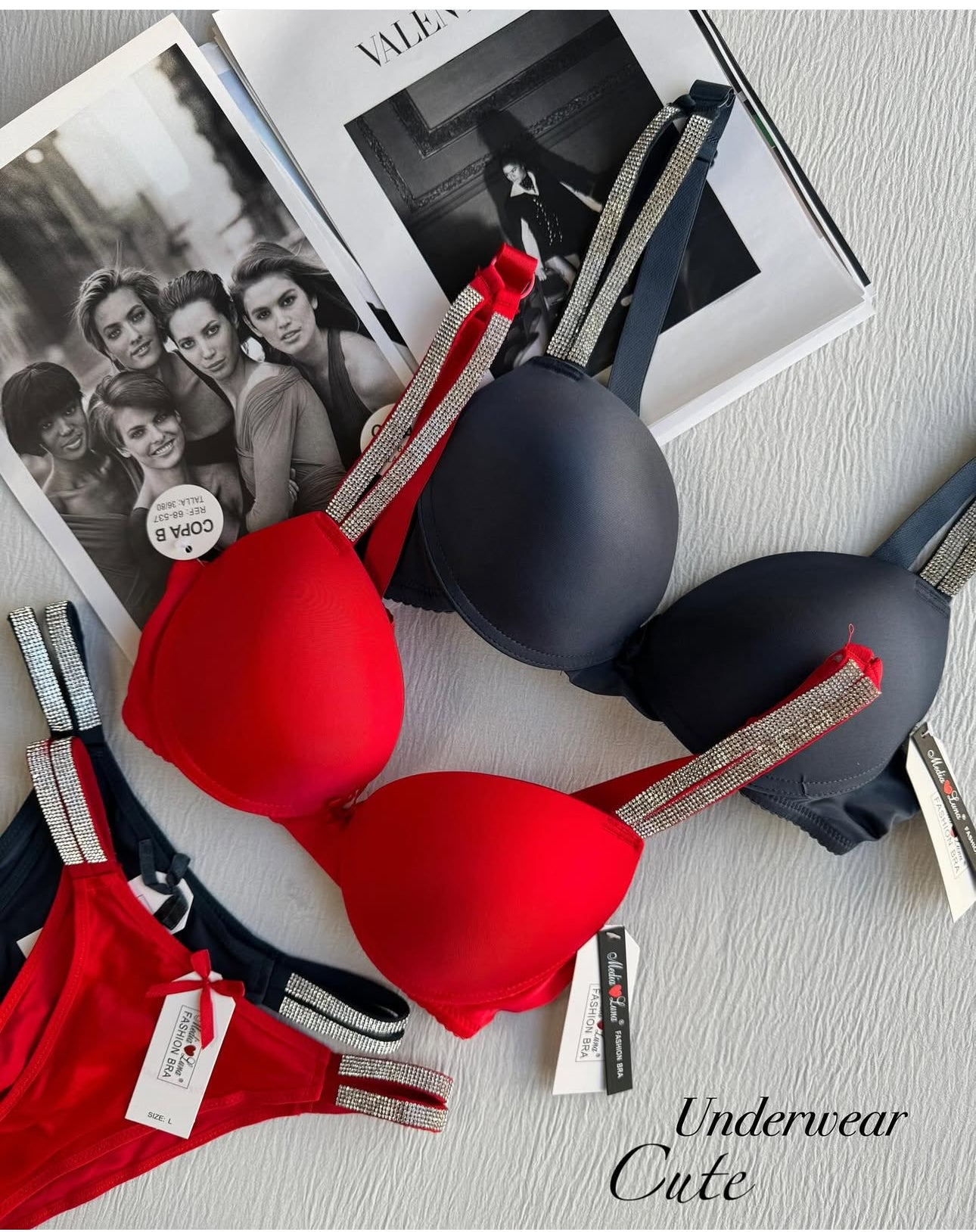 (Ramadan Sale)Shine straps push up padded Wire bra set