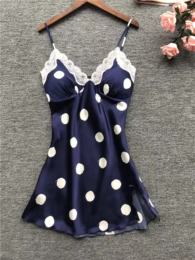 (Ramadan Sale)Polka Dots Satin Silk 1PCS Nighty