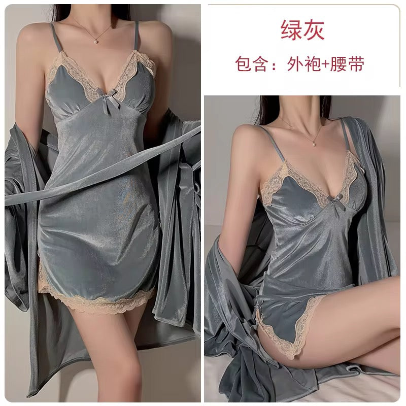 50/50Velvet Velvet Lingerie with Robe Nighty