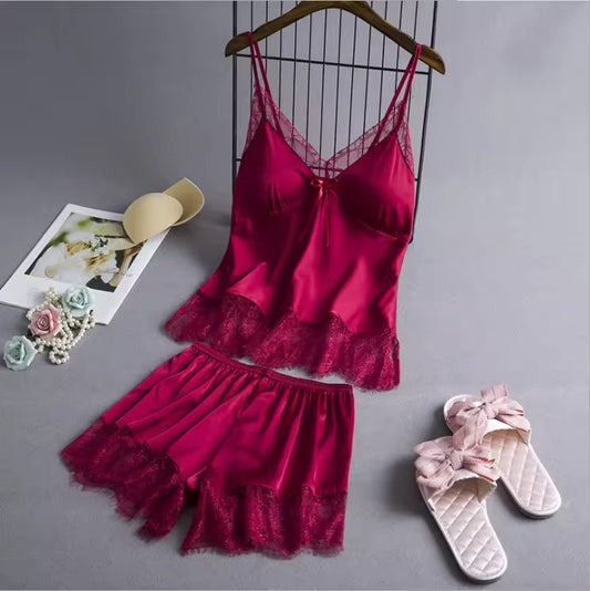 Ice lace Satin Silk 2PCS shorts set