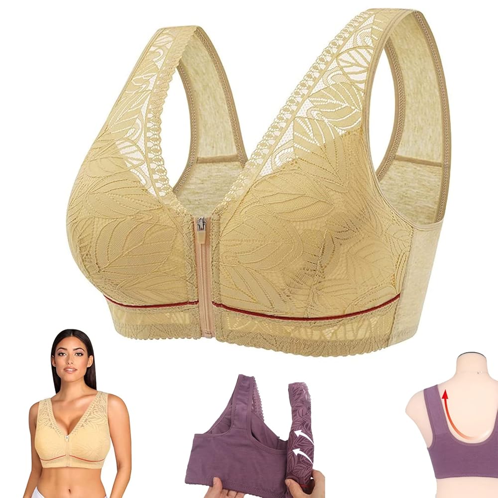 Plus size Camilace Women's Comfortable Wireless Sports Bra,Daily wear Bra Ultra Thin Breathable Soft Front Zipper Lace Bra Whole Sale Price