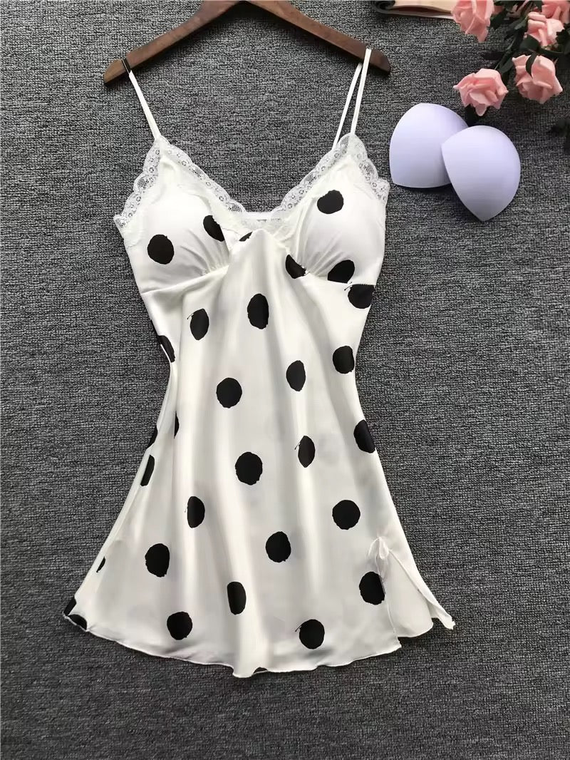 (Ramadan Sale)Polka Dots Satin Silk 1PCS Nighty