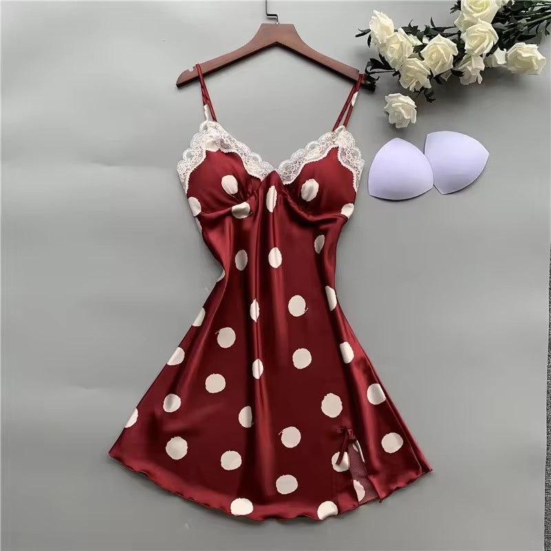 (Ramadan Sale)Polka Dots Satin Silk 1PCS Nighty
