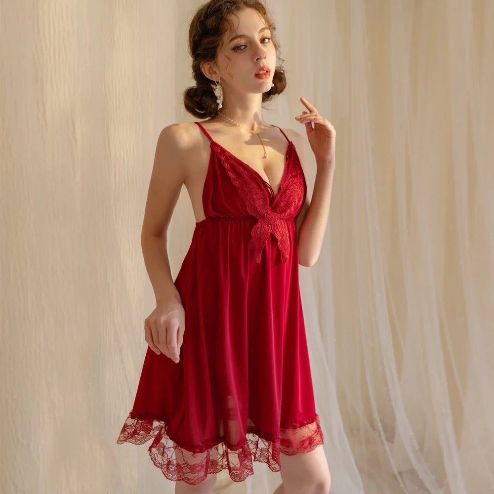 V Neck Floral Lace Front Butterfly Lingerie