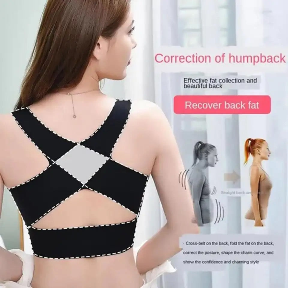 Seamless Breathable Correct Hunchback Gather Front Closure Wide Straps Bra