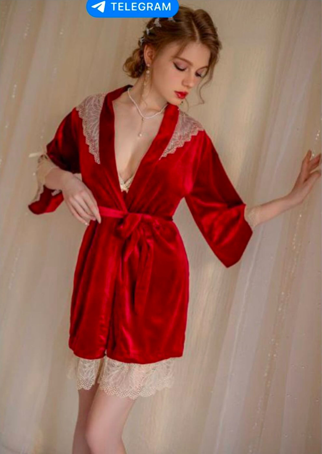 50/50Velvet Velvet Lingerie with Robe Nighty