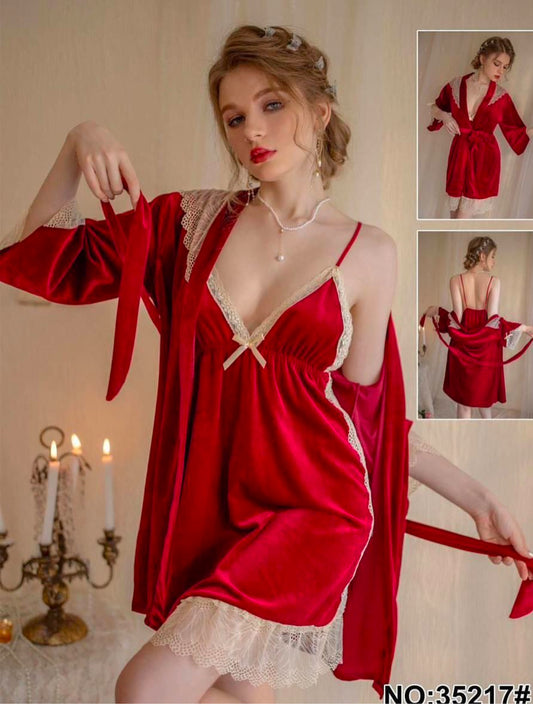 50/50Velvet Velvet Lingerie with Robe Nighty