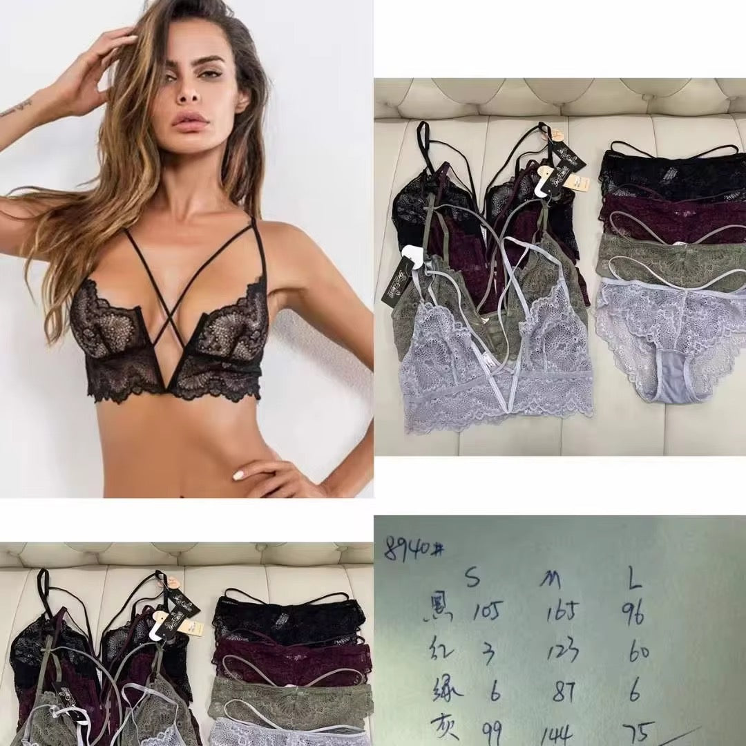 5050Sale Cross straps Full Net Bra Set wireLess Bra Nonpadded