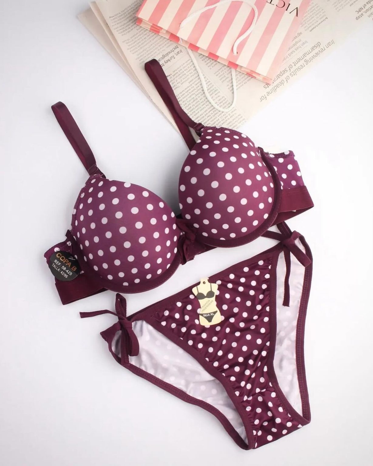 Single Padded Ring Bra Set With Polka Dots