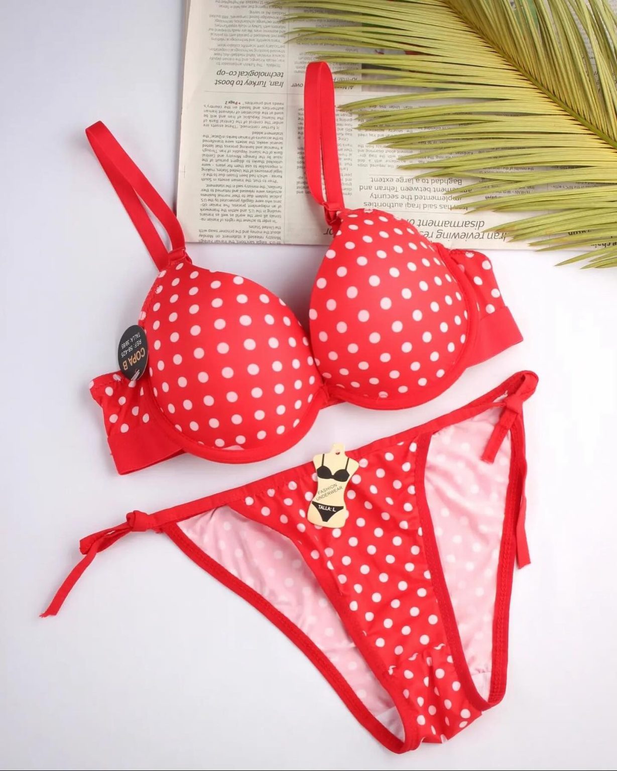 Single Padded Ring Bra Set With Polka Dots