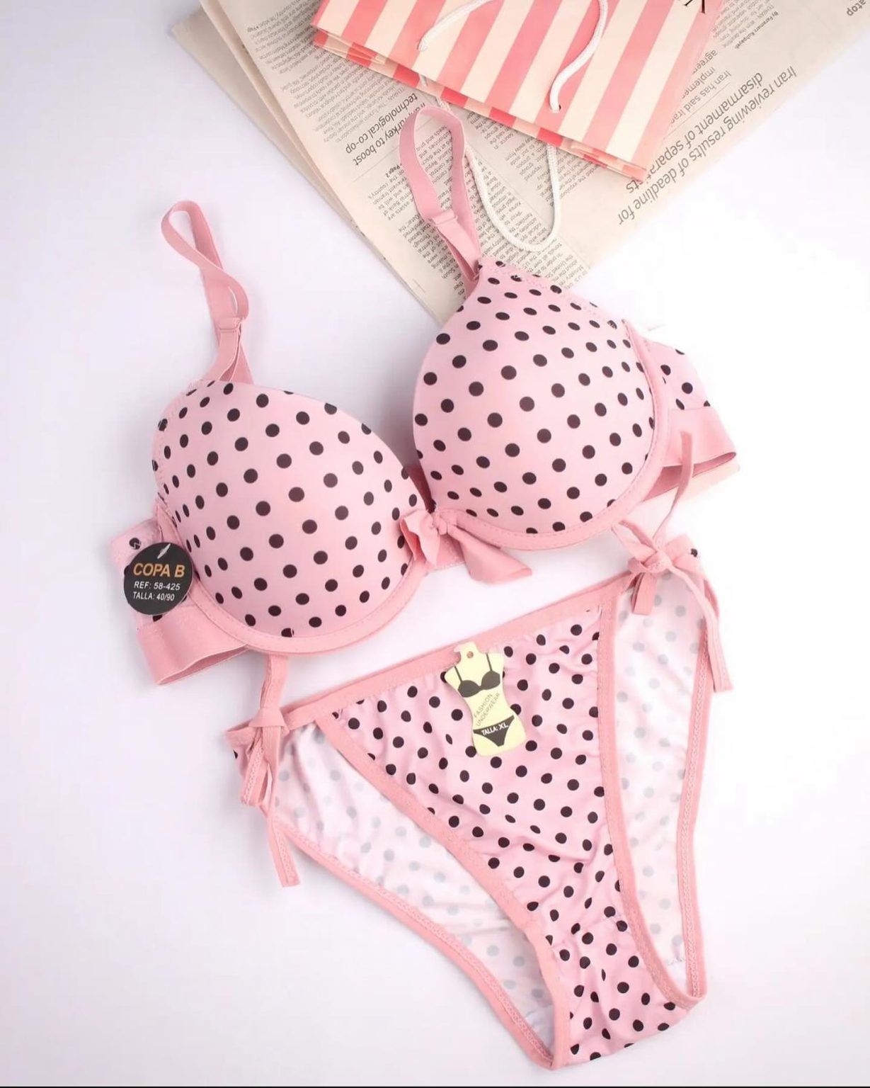 Single Padded Ring Bra Set With Polka Dots