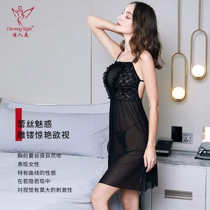 Black Soft Net Nighty With Back Cross Style