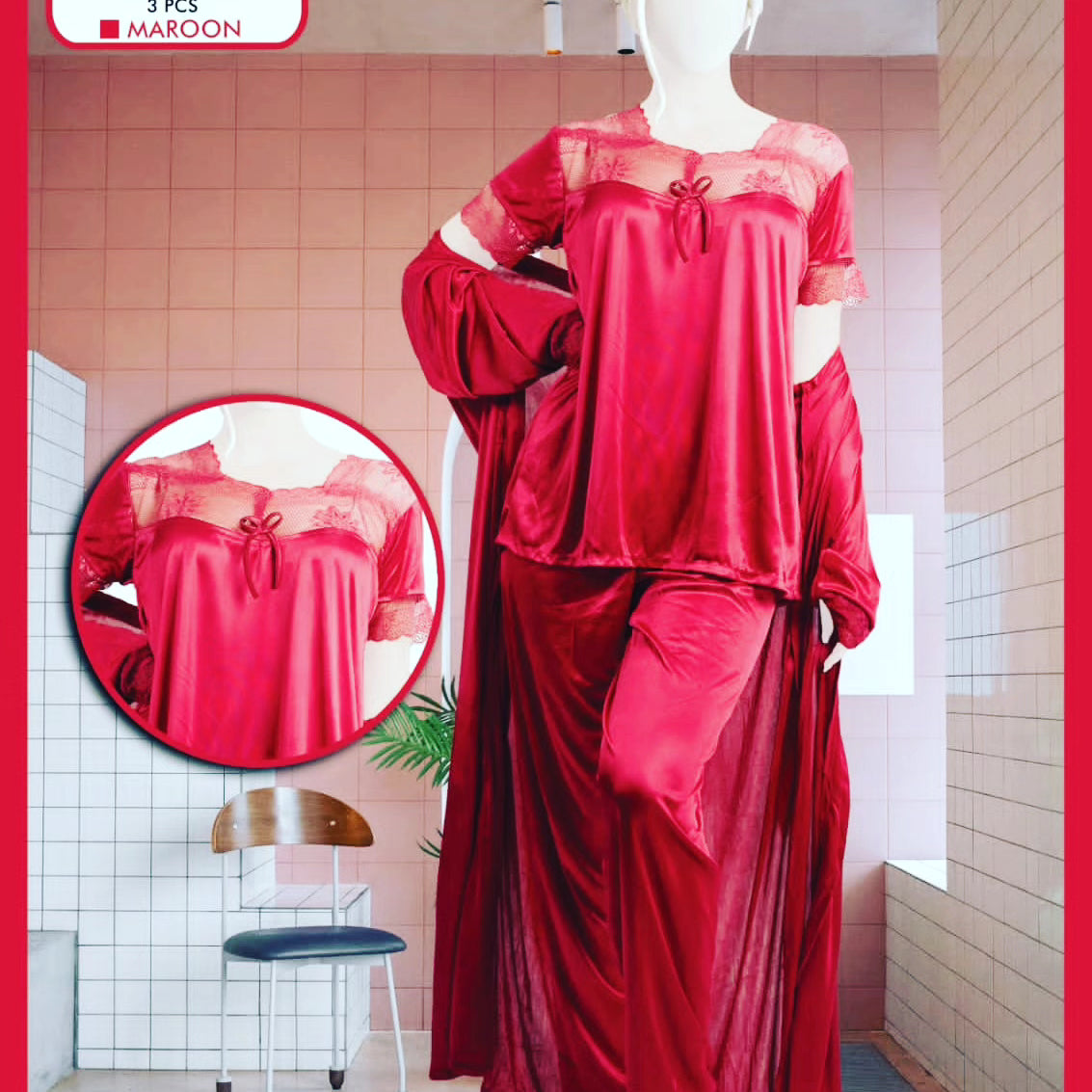 Two Hearts 3 piece Silk Nighty soft Stuff