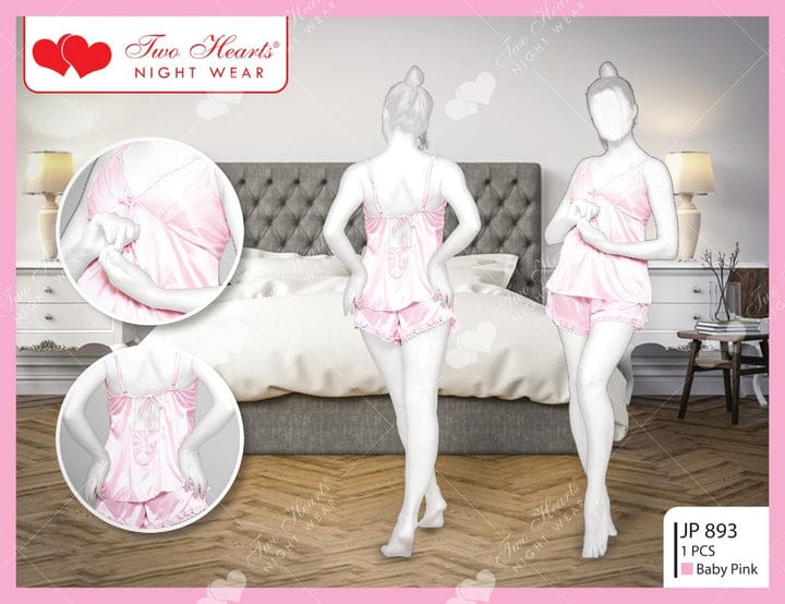 Two Hearts 2 Piece Silk Short Nighty