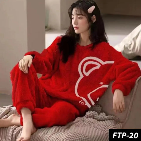 New Year Sale50/50RED BEAR WINTER FLEECE COORD SET NIGHT DREES