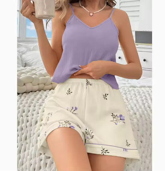 Women's 2 Piece Silk Pajama Sets Tie Backless Halter Crop Top and Ruffle Hem Shorts Sleepwear