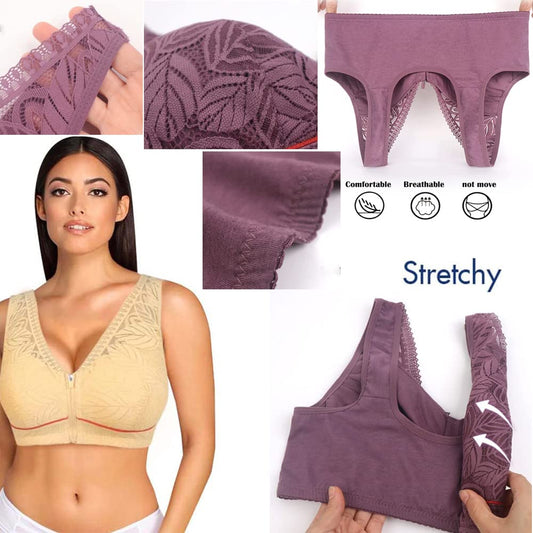 Plus size Camilace Women's Comfortable Wireless Sports Bra,Daily wear Bra Ultra Thin Breathable Soft Front Zipper Lace Bra