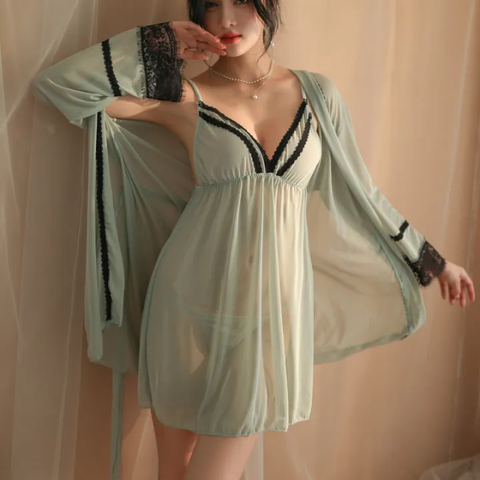 THREE PIECES soft Net NIGHTY Inner & Gown &PANTY