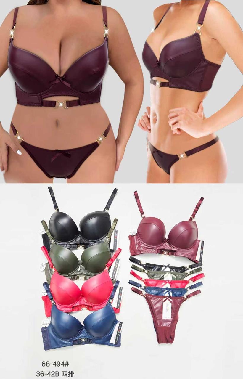 New Arrival push-up padded Lather wire Bra Set