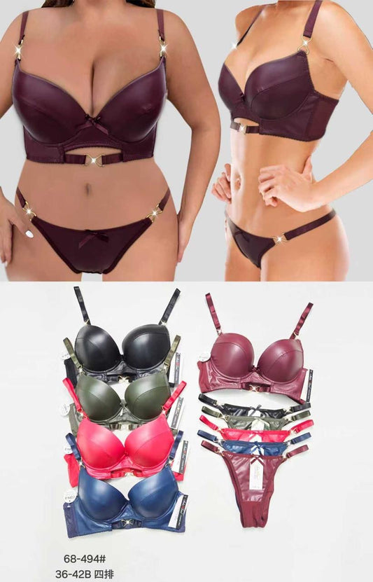 New Arrival push-up padded Lather wire Bra Set
