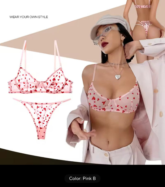 Heart print Wire Bra set