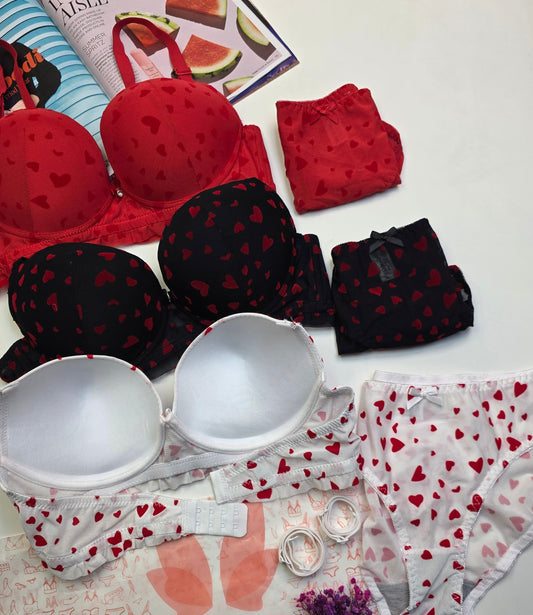Daily wear Pushup padded Heart Design wire Bra Set