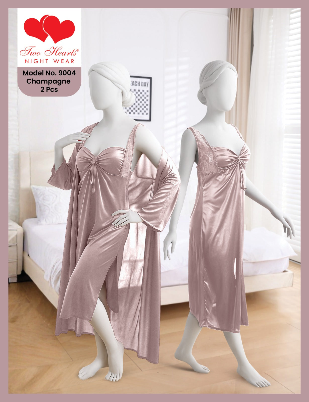 Two Hearts 2 piece Silk Nighty