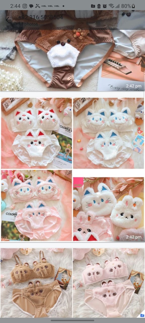Fluffy kitty Bra Set