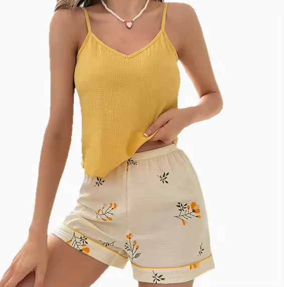 Women's 2 Piece Silk Pajama Sets Tie Backless Halter Crop Top and Ruffle Hem Shorts Sleepwear