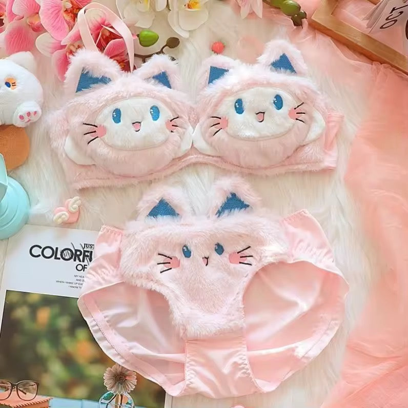Fluffy kitty Bra Set