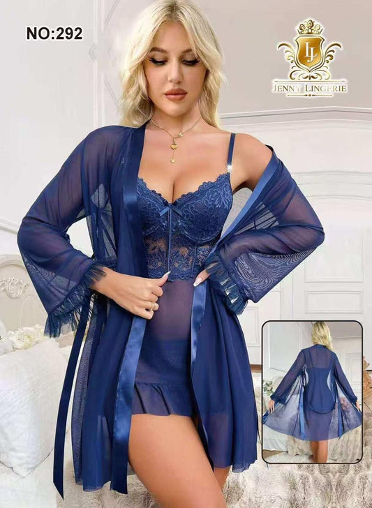 Full Net Three Piece Nighty Gown inner & panty