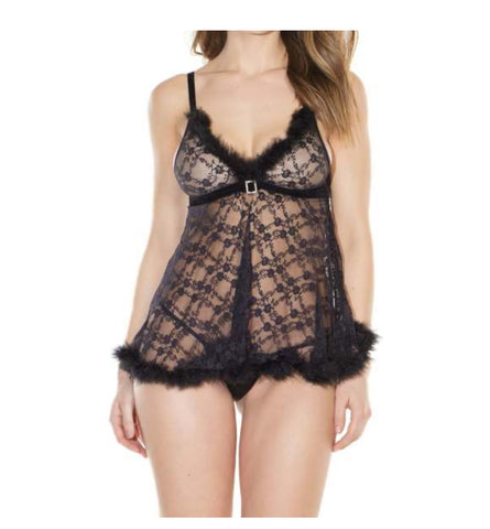 Glamour Net Design Lace Nighty