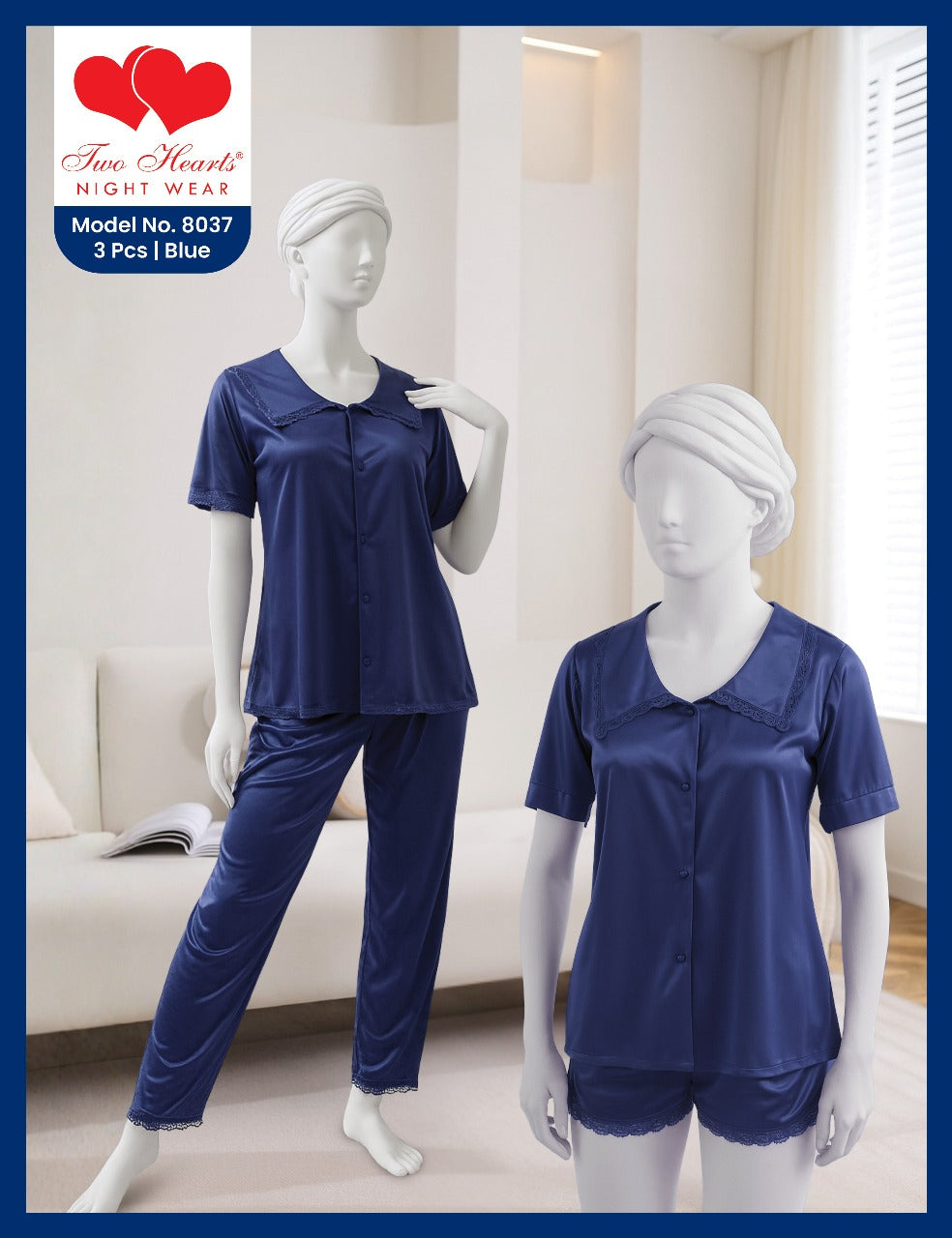 TWO Hearts 3 Piece Soft Silk Nighty