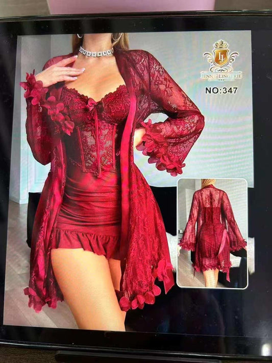 Elegant Soft Net Nighty with Gown