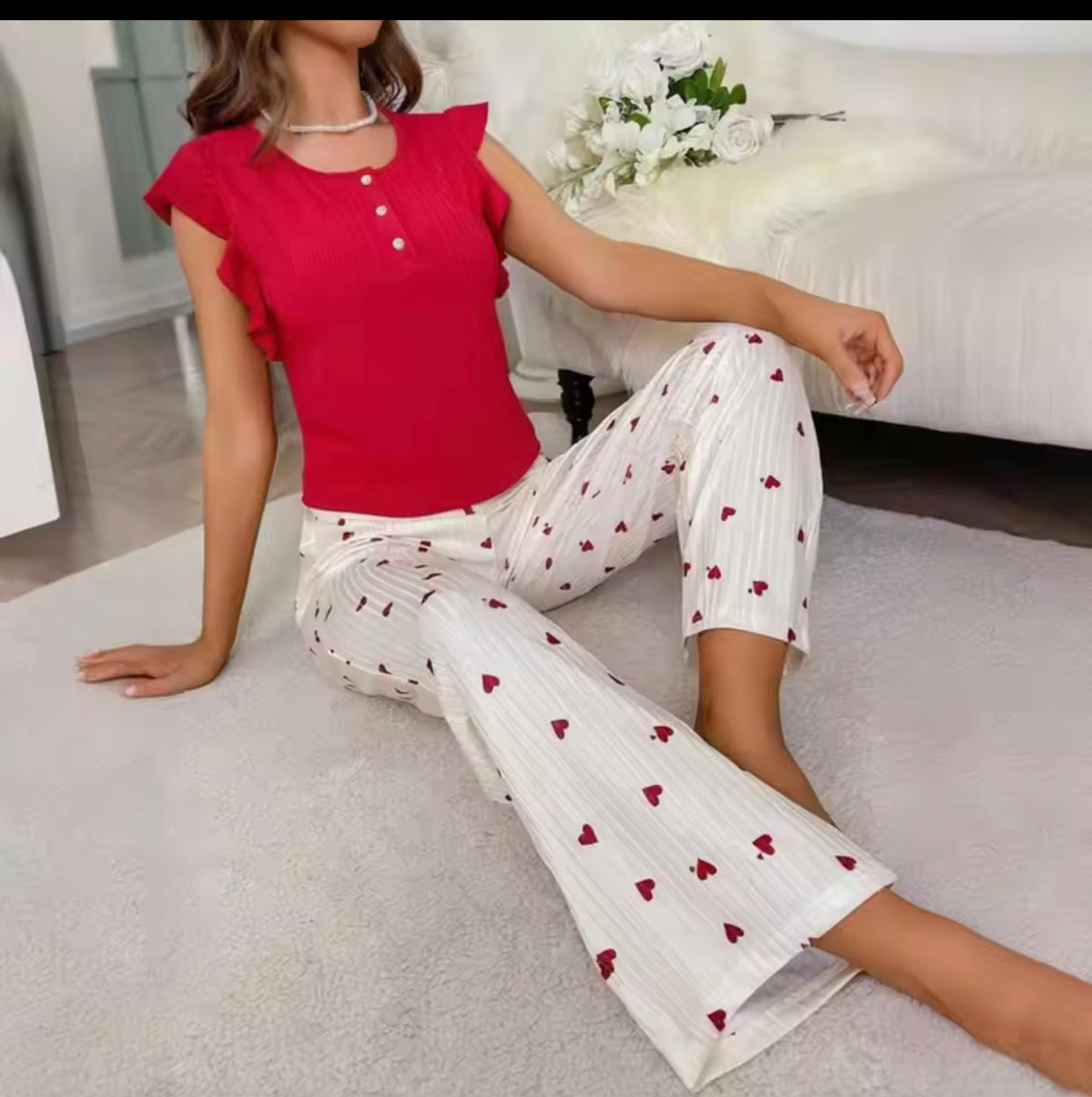 Cozy Heart print pj Set