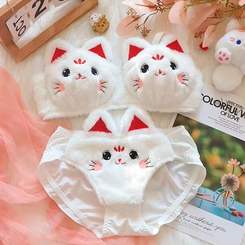Fluffy kitty Bra Set