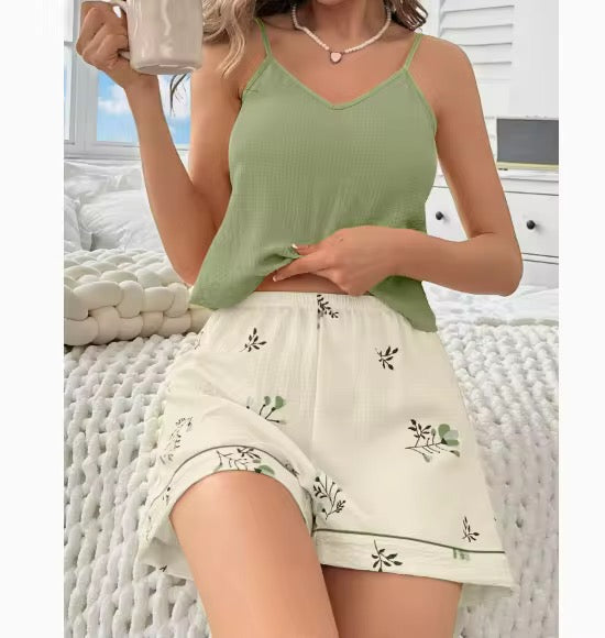 Women's 2 Piece Silk Pajama Sets Tie Backless Halter Crop Top and Ruffle Hem Shorts Sleepwear