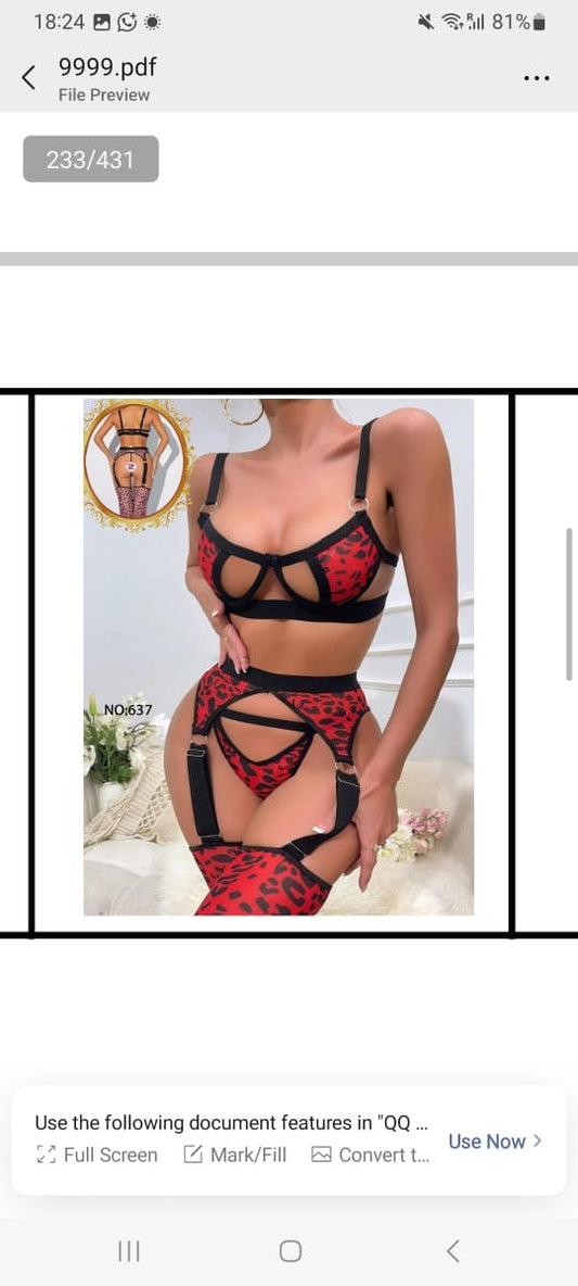 New Arrival 4PCS Lingerie Suit Mesh Embroidery Perspective Temptation Underwear Garter Belt Panties
