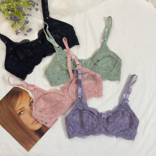 Galaxy Soft Net Bra Without Ring with Flower Lace