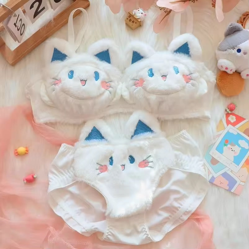 Fluffy kitty Bra Set