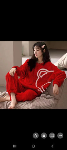 New Year Sale50/50RED BEAR WINTER FLEECE COORD SET NIGHT DREES