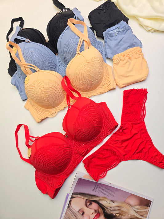 D Cup Thip Padded wire Bra Set