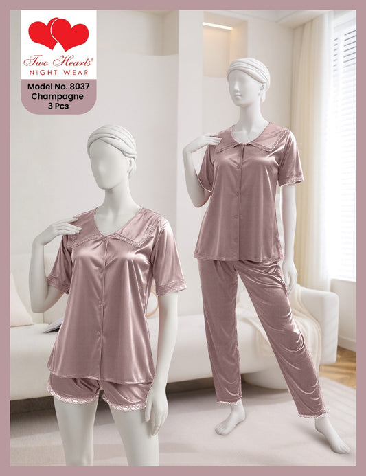 TWO Hearts 3 Piece Soft Silk Nighty