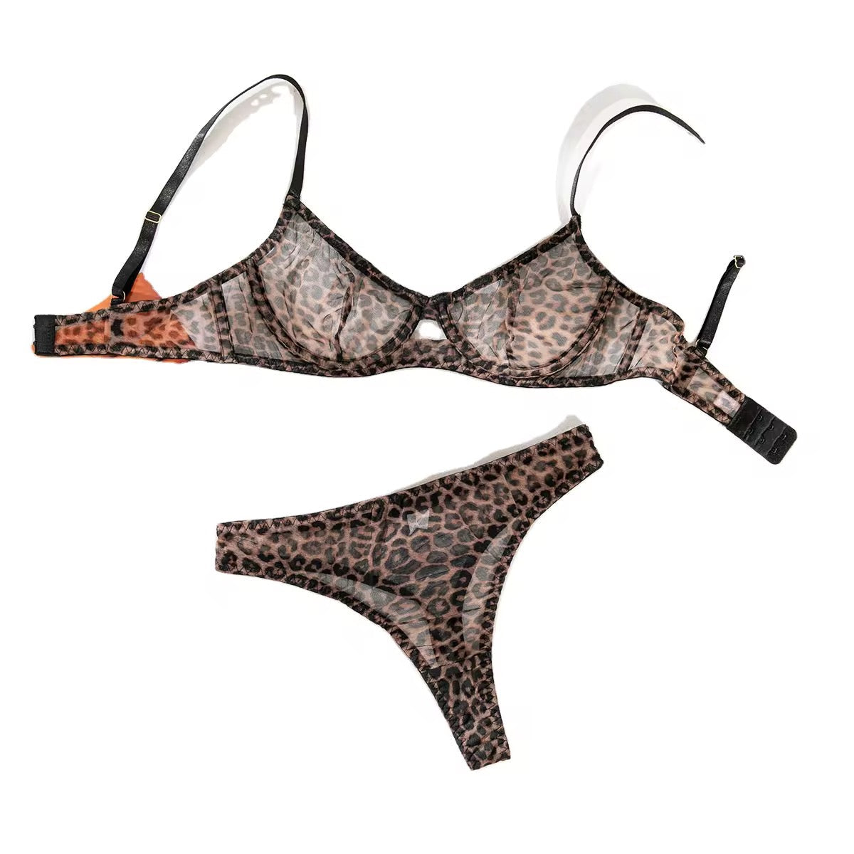Leopard print See through net Bra Set