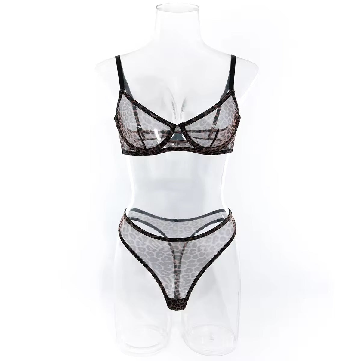 Leopard print See through net Bra Set