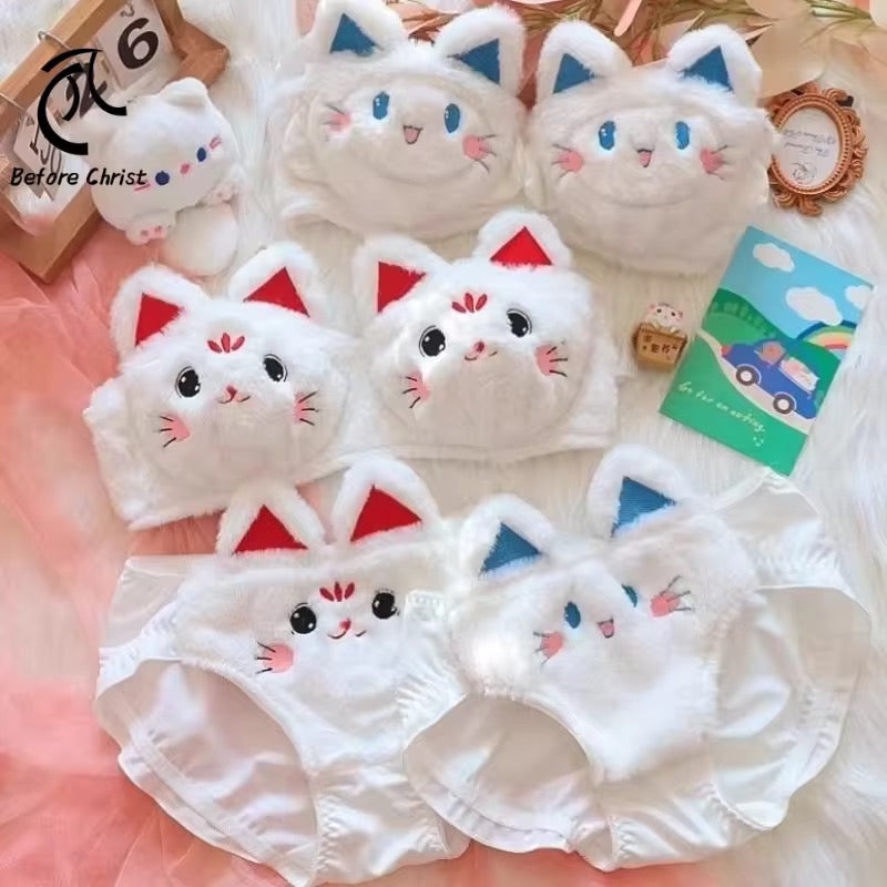 Fluffy kitty Bra Set